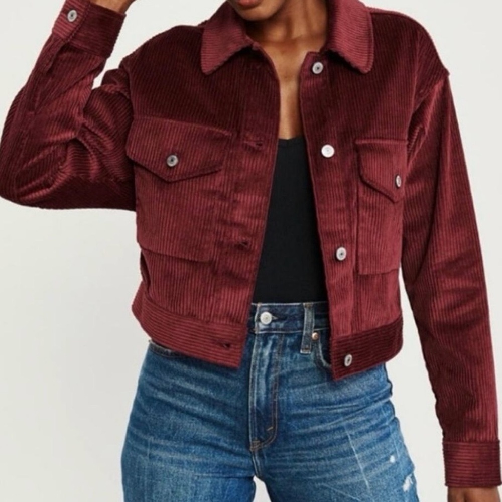 Abercrombie & Fitch Cropped Corduroy Trucker Jacket Red Size XL